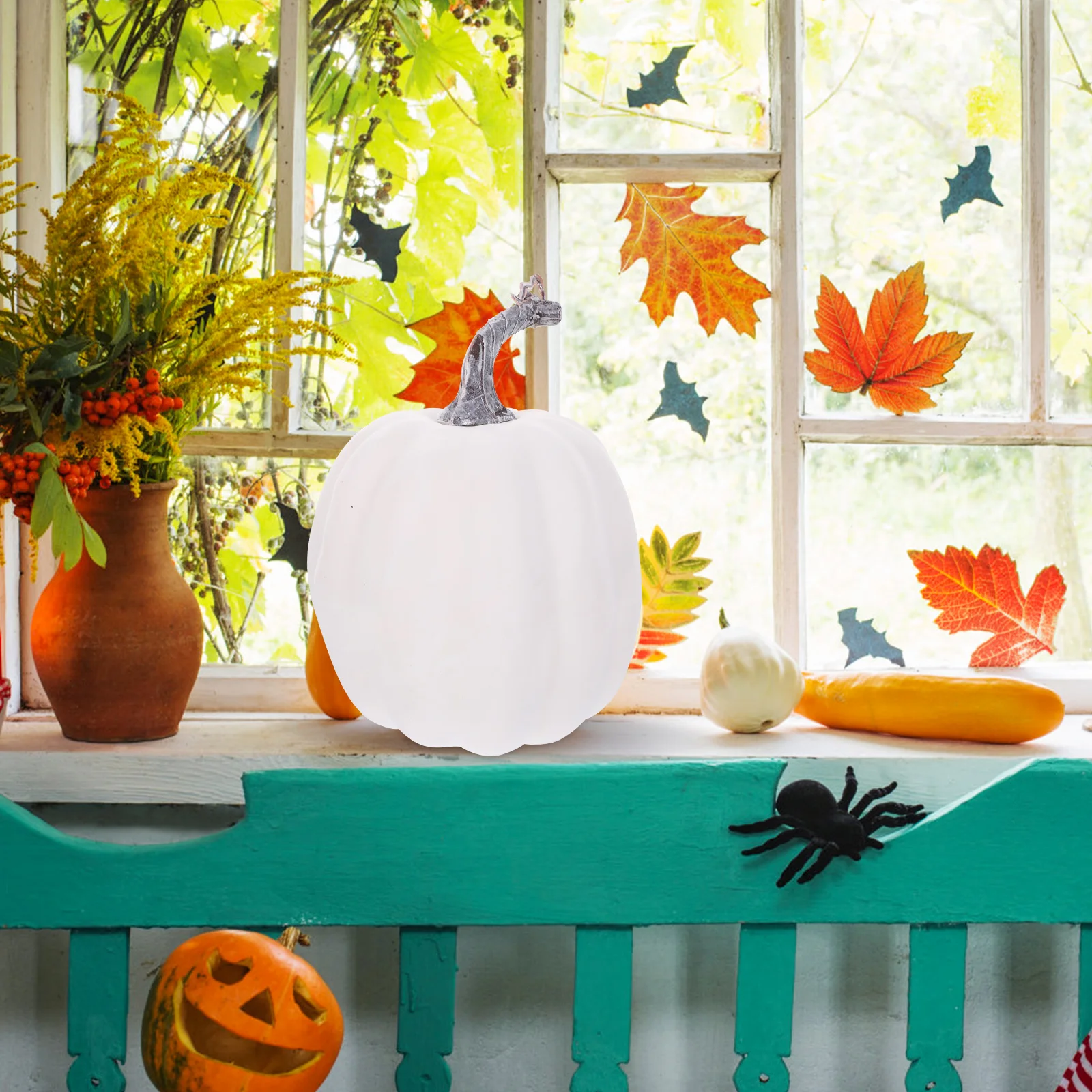 

8pcs White Pumpkin Decoration Artificial Foam Props for Halloween Thanksgiving DIY Fall Home Decor Family Accessories