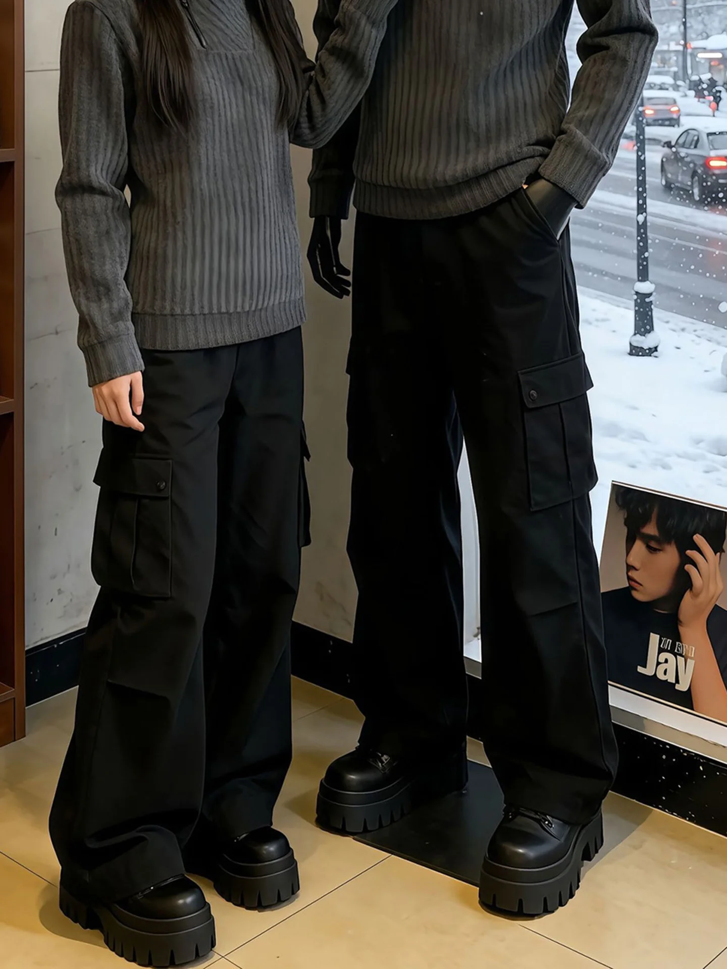 

Мужские широкие брюки Bla High Street в рабочем стиле, американские, больших размеров, плиссированные, повседневные, прямые джинсы Cleanfit