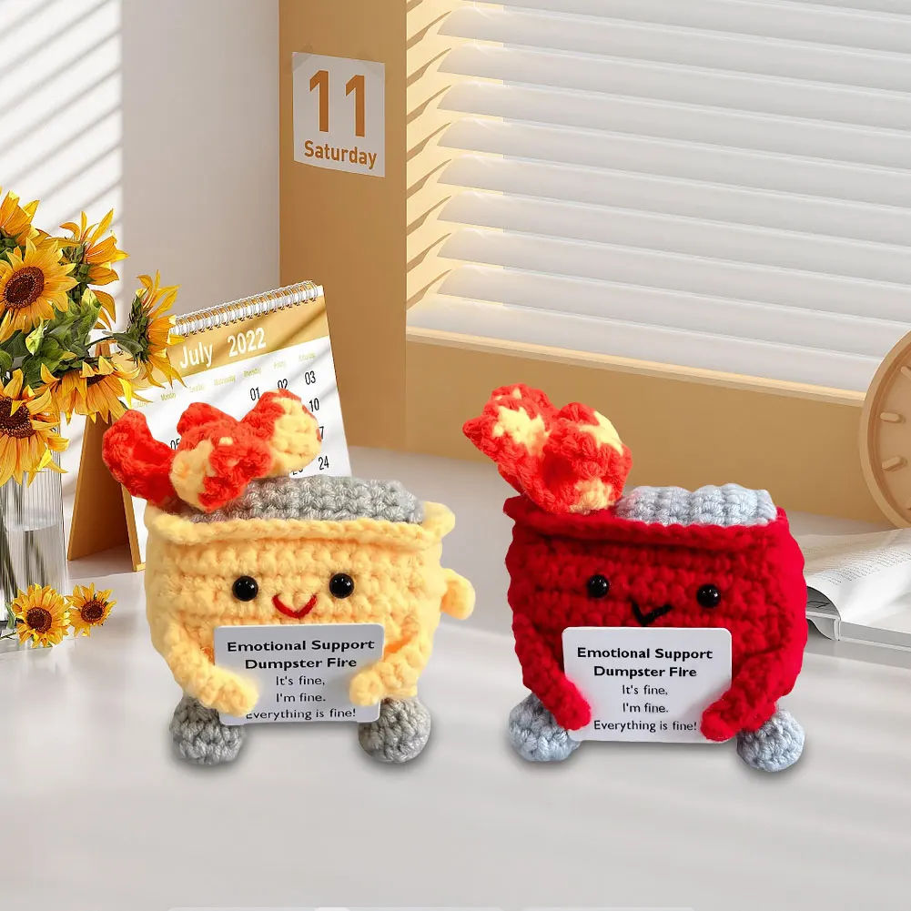 Crochet Dumpster Fire Lindo soporte emocional Dumpster Fire Positivo Crochet Dumpster Fire Regalos divertidos para amigos compañeros de trabajo