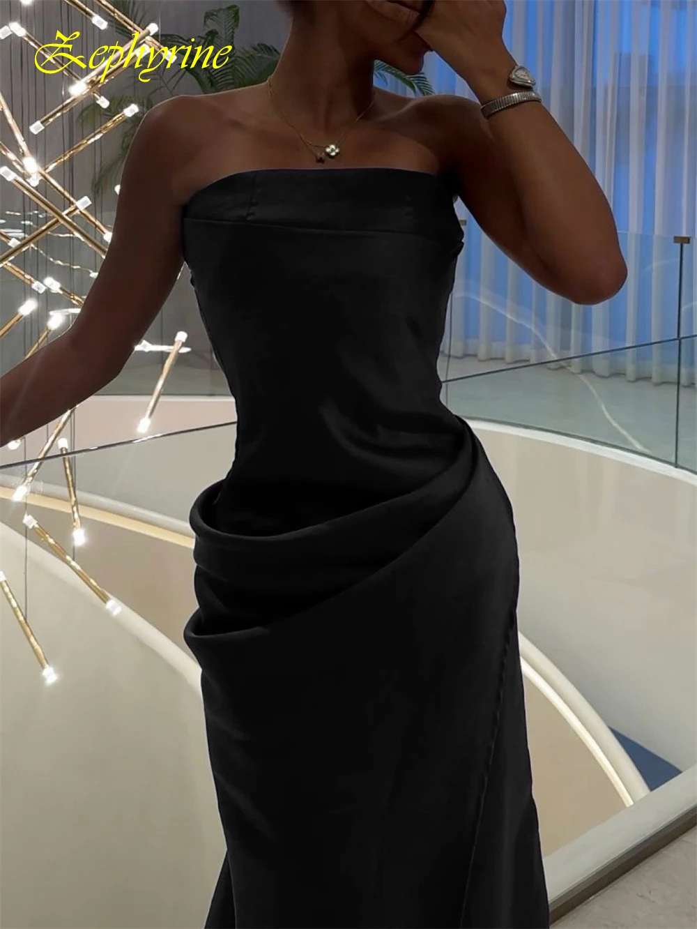 Vestido de noite sem alças simples personalizado e vestidos formais de cetim para ocasiões especiais e vestidos de baile sem mangas com temperamento