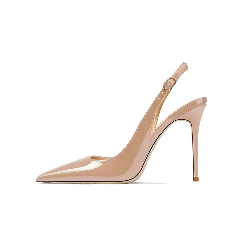 

Slender high heels spring and summer new pointed toe patent leather simple work sandals banquet dress large-size women's shoes