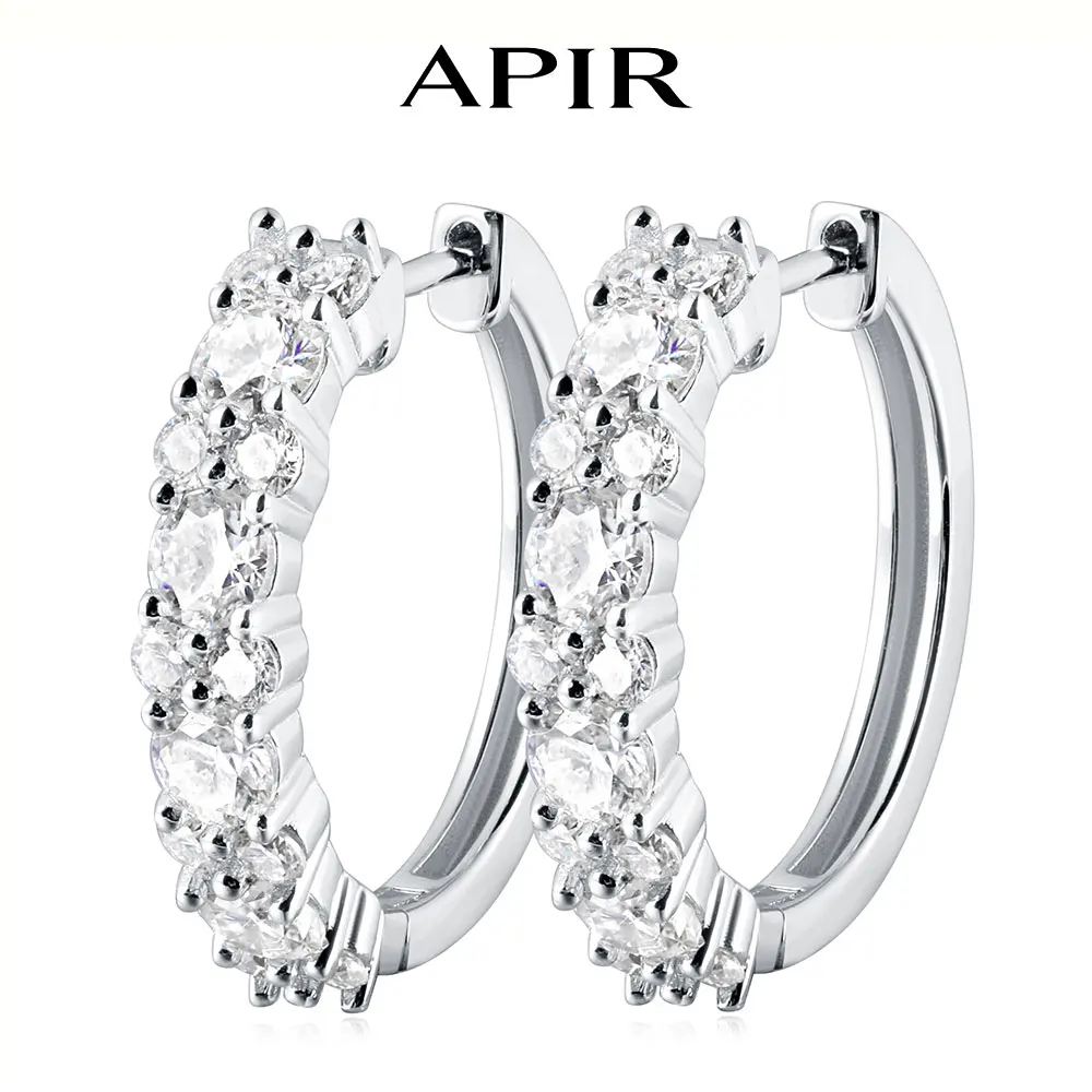 

APIR 20MM Half Moissanite Hoop Earrings for Women 925 Sterling Silver D Color VVS1 Lab-Created Diamond Hoops Party Fine Jewelry