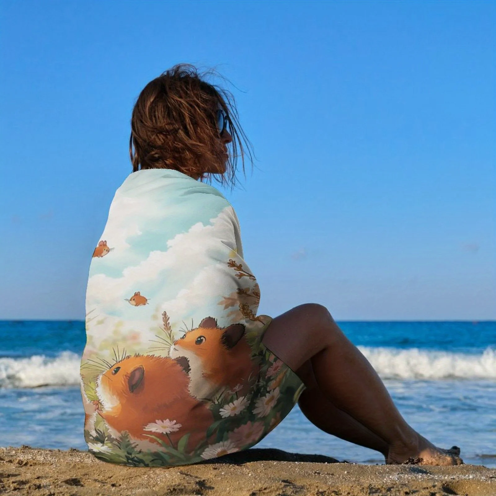Adorable Hamsters in the Meadow Print Bath Towel - Ultra Soft, Super Absorbent, Perfect for Cozy Home Use and Unique Gift Idea