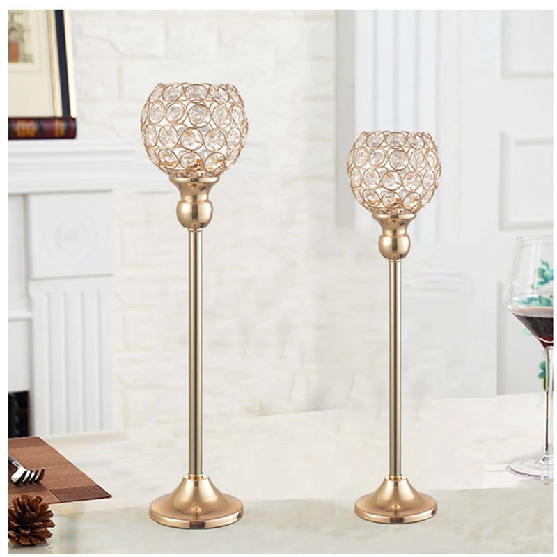 2PCS Candle Holders Table Decorations Metal Crystal Candlestick Holders For Wedding Table Party Church Modern Decor, Durable B