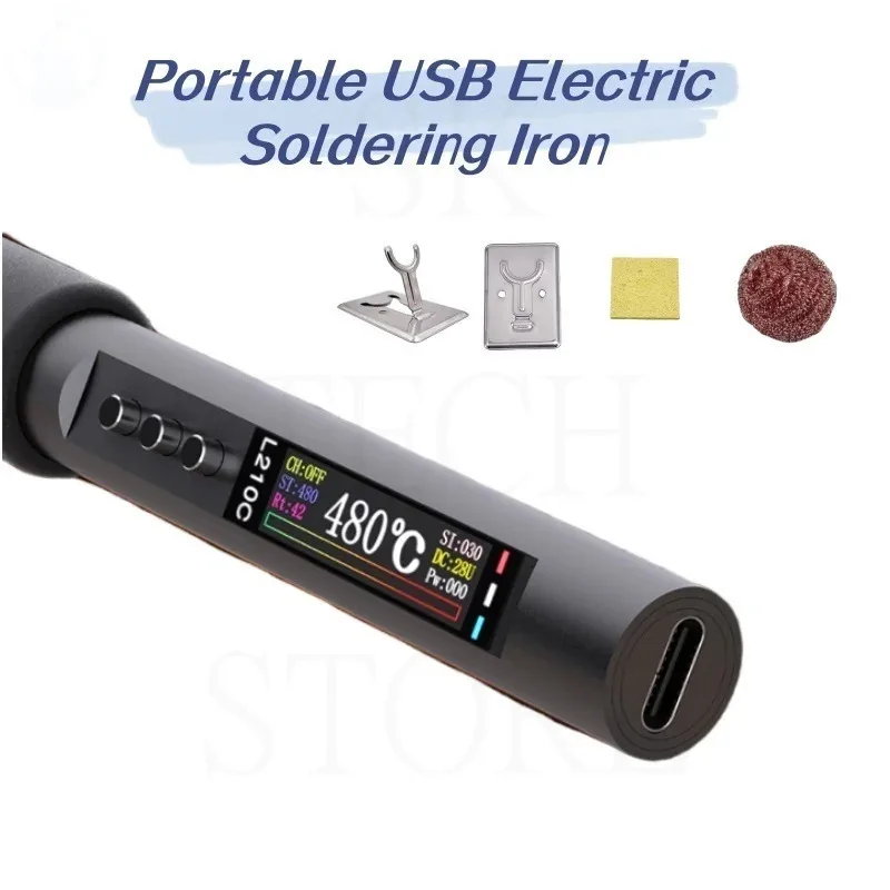 2S Fast Heating USB Soldering Iron Mini Soldering Iron Set Portable Household Type-C Interface 50-500℃ Adjustable Temperature