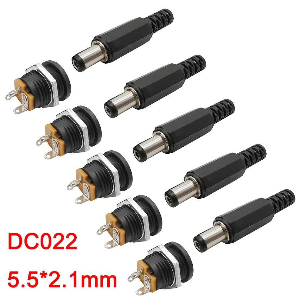 5Pair DC Power Male Female Connector DC022 Plastic 5.5x2.1mm Male Plugs+Female Jack Panel Mount Socket Connector DC-022 12V 3A