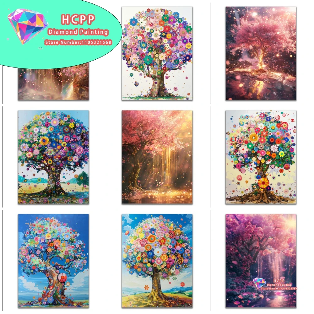 Blühender Baum Diamant-Malerei-Set Quadratische Runde Diamanten 5D DIY Mosaik Handgemachte Kunst Einzigartiges Exquisites Geschenk Handwerk Heimdekoration