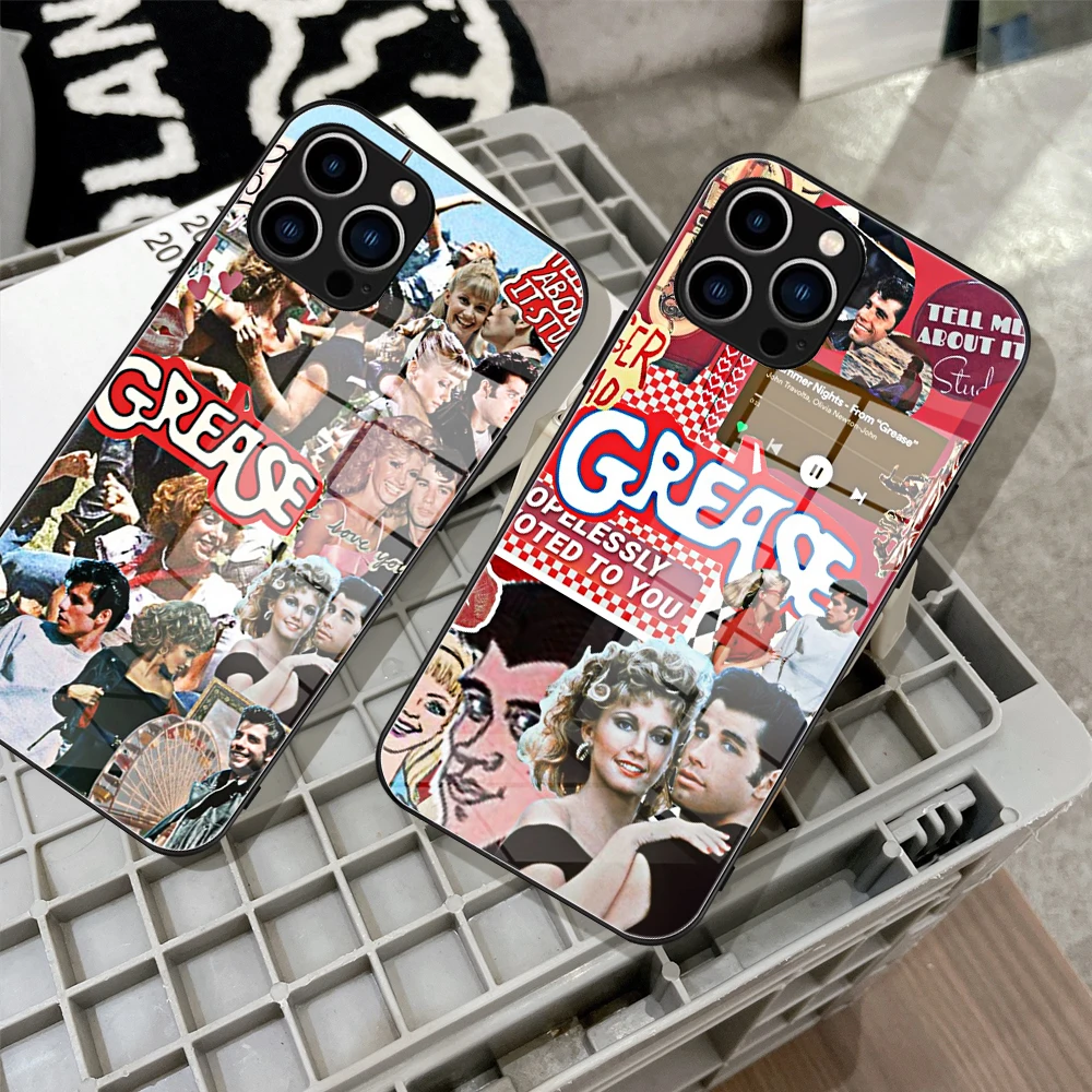 80S Grease Movie Phone Case Glass for IPhone 13 14 12 11Pro XR XS MAX 14 Plus SE Pro Design Glass Cover