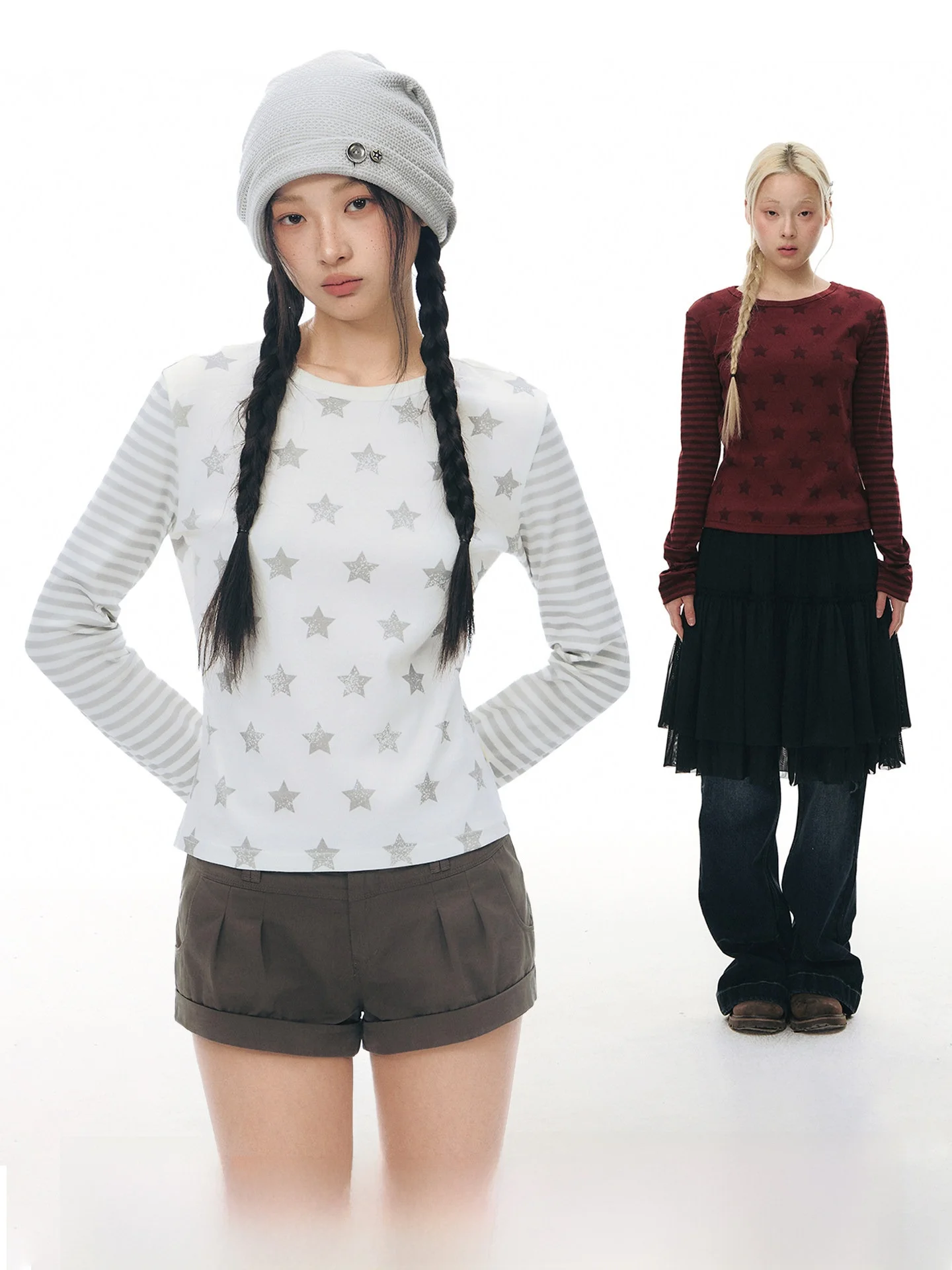 NAPSNAPS Original Long Sleeve Slim Fit round Neck T-Shirt for Women Spring New Style Girl's Stripe Print Patchwork Top
