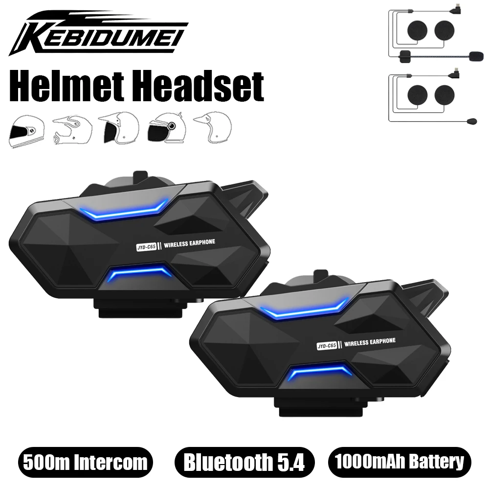 

KEBIDUMEI C65 1/2pcs Helmet Headset 500M Mesh Motorcycle Intercom Bluetooth Speaker Music Player Interphone Motorcycle Accessory