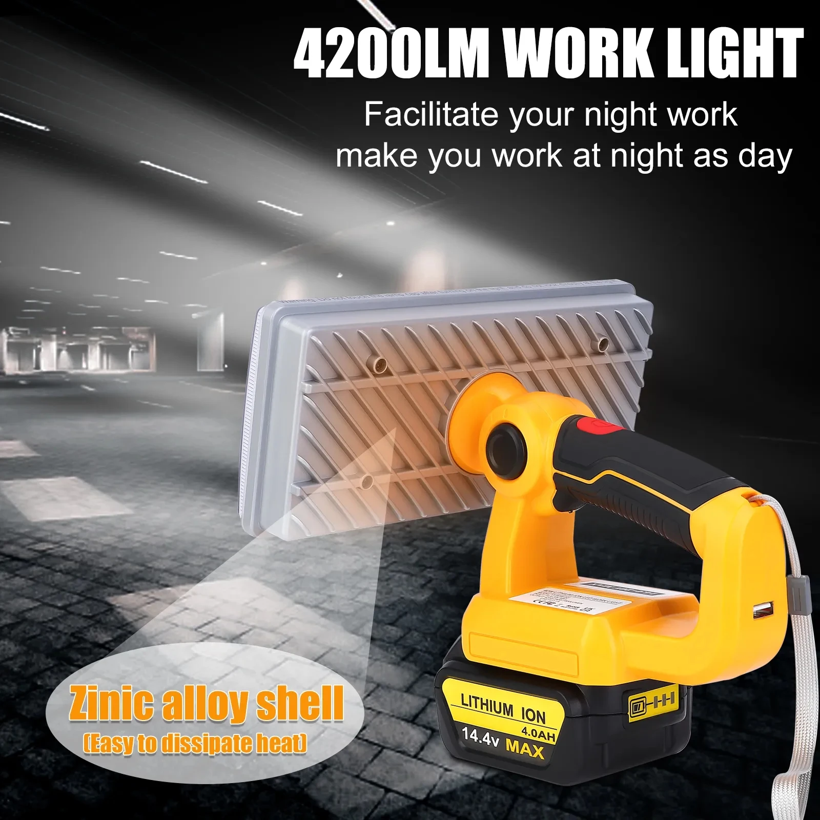 40W Led Work Light for Dewalt 18V Li-ion Battery 9 Inch Horizontal Lamp Emergency Light