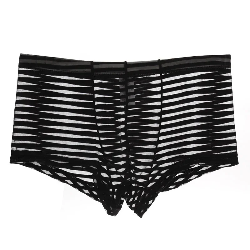 

1pc Striped Men's Sexy Underwear Mesh Transparent Briefs Low Waist Underpants Man Panties Shorts