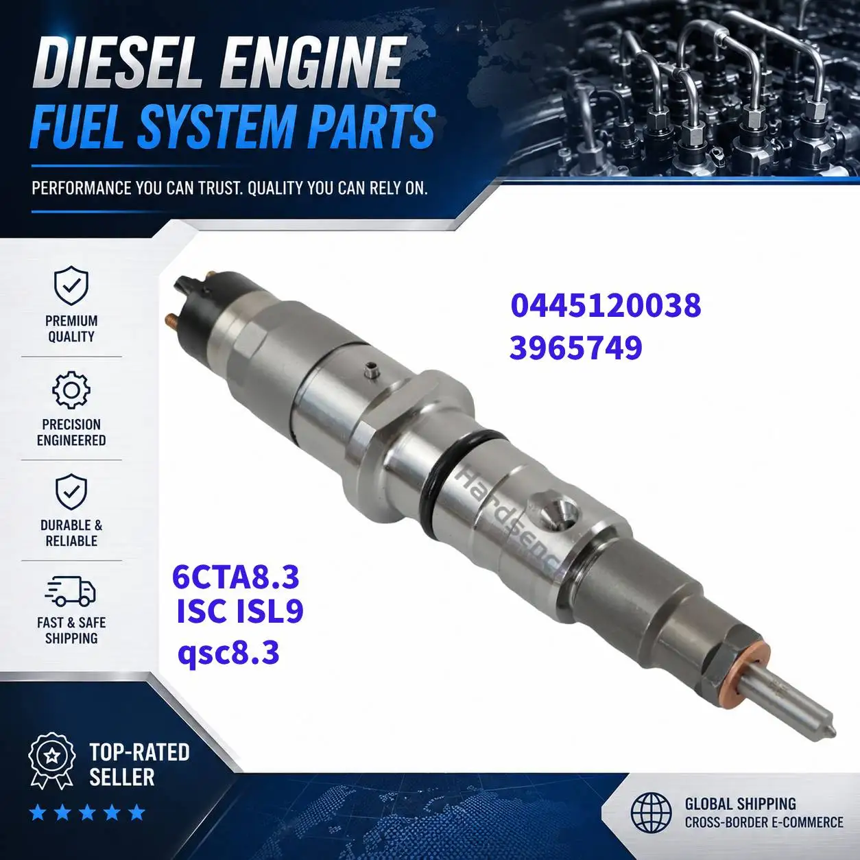 

0445120038 diesel injector Inyector de combustible 3965749 for 6CTA8.3 ISC ISL9 QSC8.3 Heavy-Duty Trucks