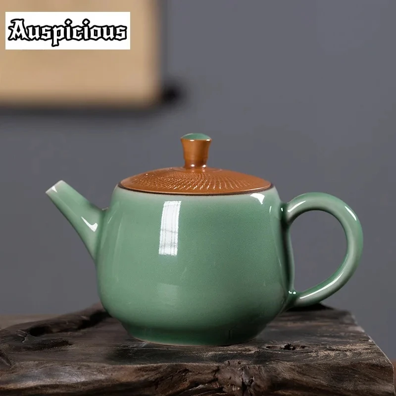 200ml Handmade Longquan Celadon Knife Jumping Teapot Antique Art Tea Infuser Pot Tea Maker Kettle With Filter Tea Ceremony Craft