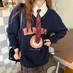 Fake 2pcs Loose Preppy Style Sweatshirts Women Youth Students Fashion Autumn Winter Female All-match Streetwear Simple Leisure