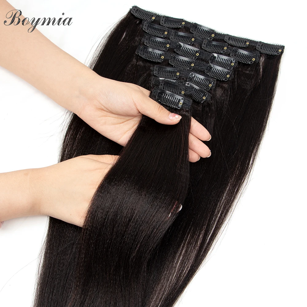 Clip In Human Hair Extensions Brazilian Yaki Straight Clips In Human Hair Extension 8pcs/set 120g Full Head Remy Hair Extension