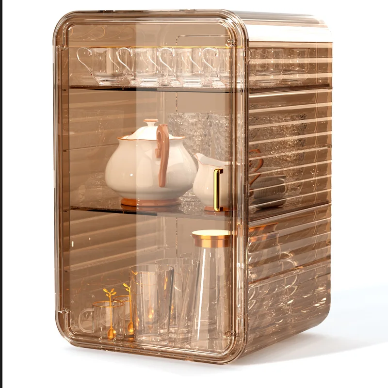 Rack de armazenamento de copos à prova de poeira, suporte, rack de armazenamento de copos de água, conjunto de chá, suporte, caixa de armazenamento de canecas de café, perspectiva