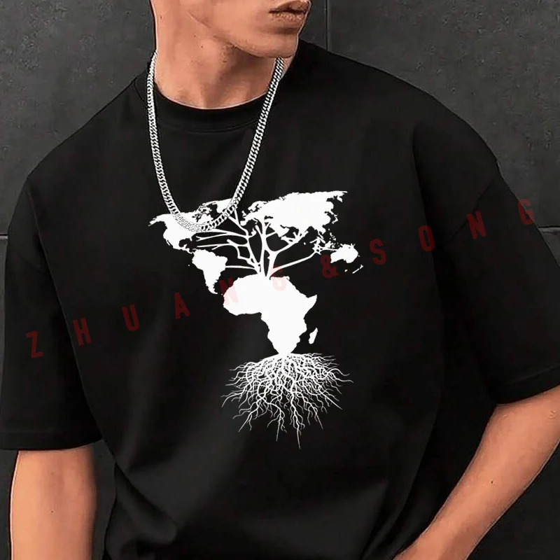 

The African Continent As A Tree Tshirt Men Black New Hip Hop O-neck Tee Shirt Crew Neck Tops Casual T-shirt