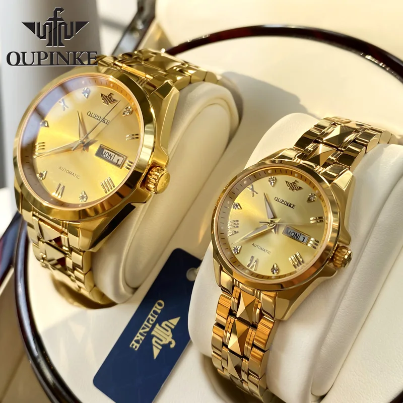 

OUPINKE 3171 Couple Watch Luxury Brand Automatic Mechanical Watch Elegant Diamond Date Gift Bracelet for Men Women Couple Watch