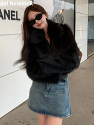 Fashion Eco-Friendly Fur Coat Women 2023 Autumn Winter New High Quality Faux Fox Shearling Short Pink Sweet Plush Jacket
