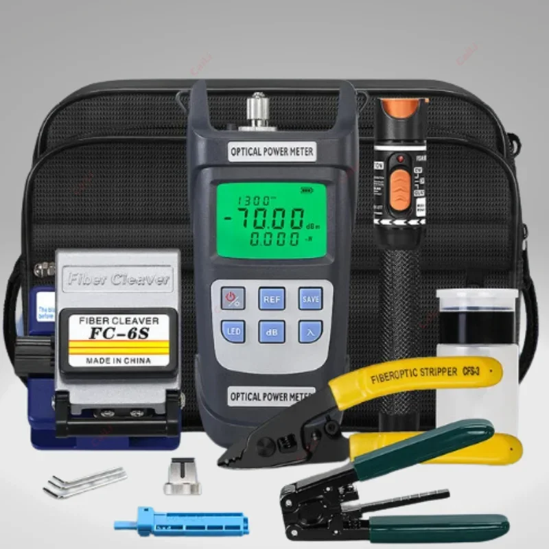 2026/19pcs/set FTTH Fiber Optic Tool Kit with  Fiber Cleaver -70~+10dBm Optical Power Meter 10mw VFL Komshine Cleaver FC-6S