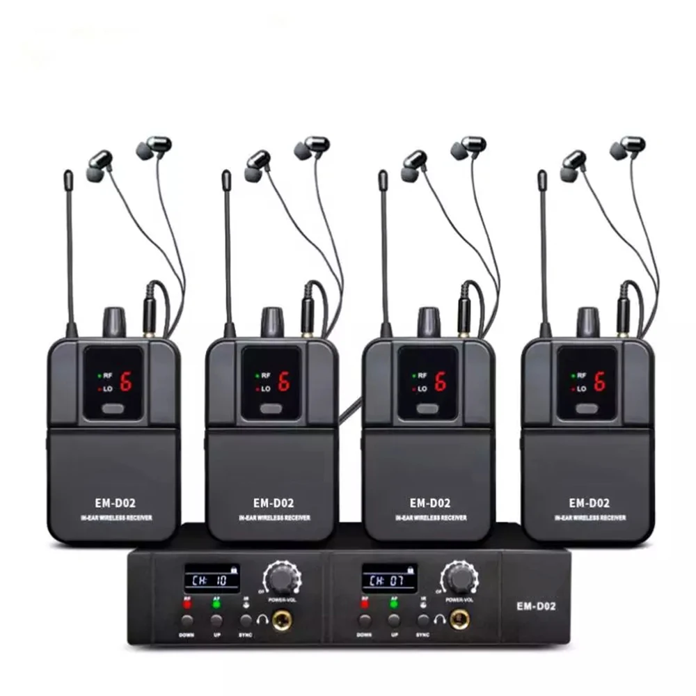 EM-D02 ثنائي القناة المهنية اللاسلكية في نظام مراقبة الأذن Bodypack رصد الأذن لأداء المرحلة