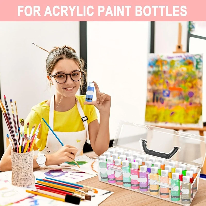 A85Q-Acrylic Paint Storage Box, 30 Bottle Capacity Acrylic Paint Storage Box For 2 Fluid Ounces Acrylic Paint,Storage Box