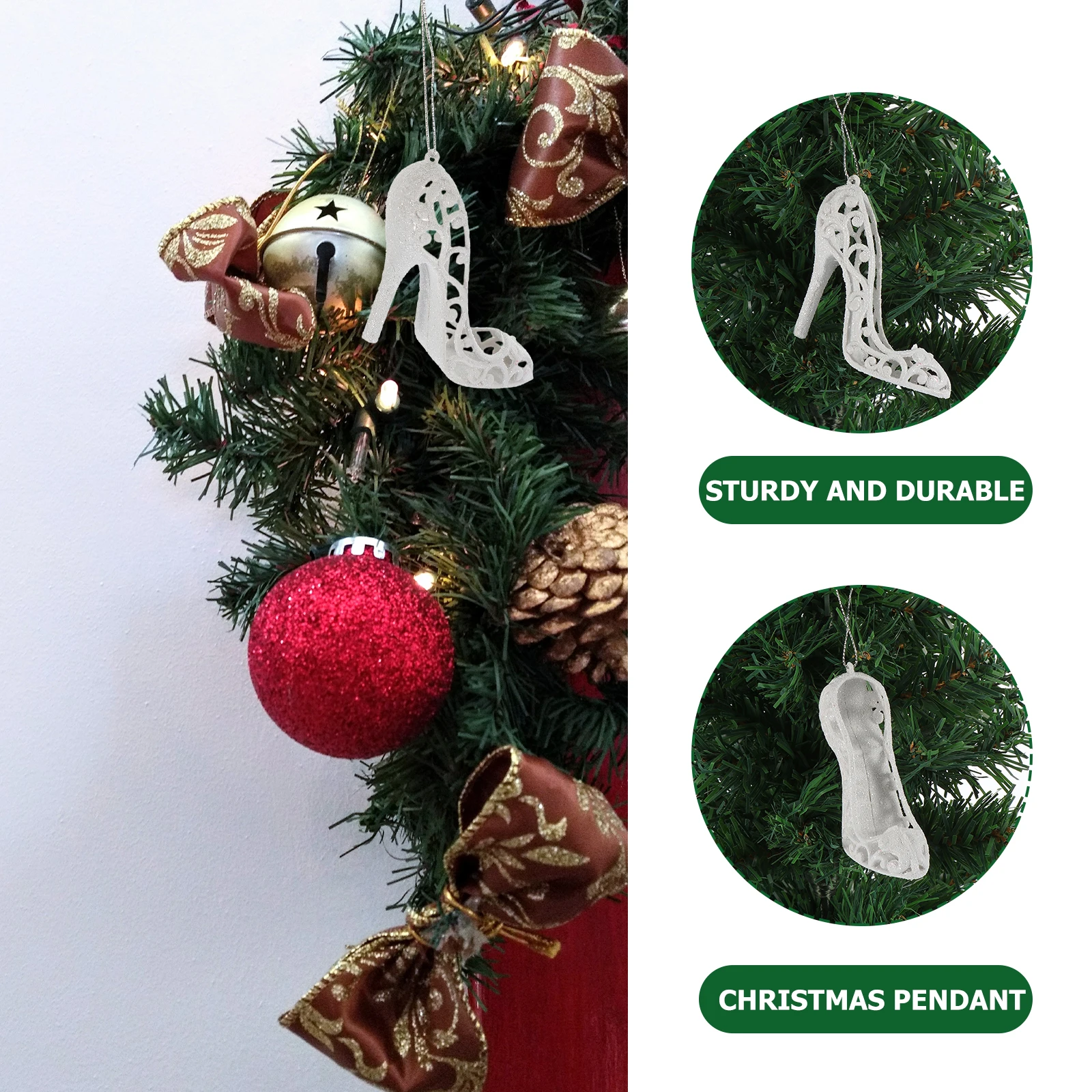 

6pcs High Heel Pendant Christmas Decorations Plastic Hanging Ornaments for Tree Window Party Xmas Decor Wedding Home Garden