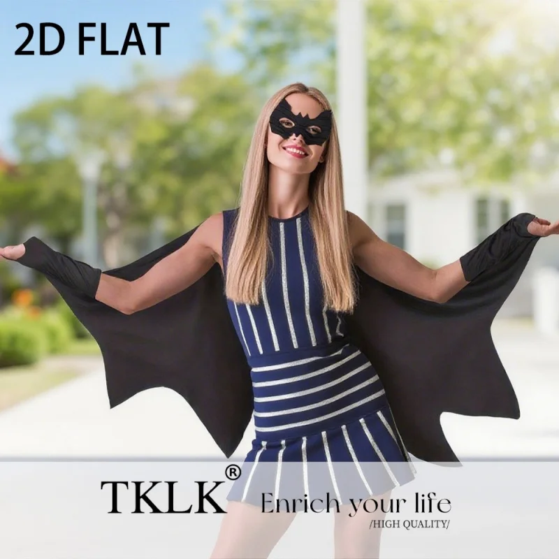 

Halloween Bat Costume Cosply for Adults – polyester bat wing cape, a black eye mask and hair clips