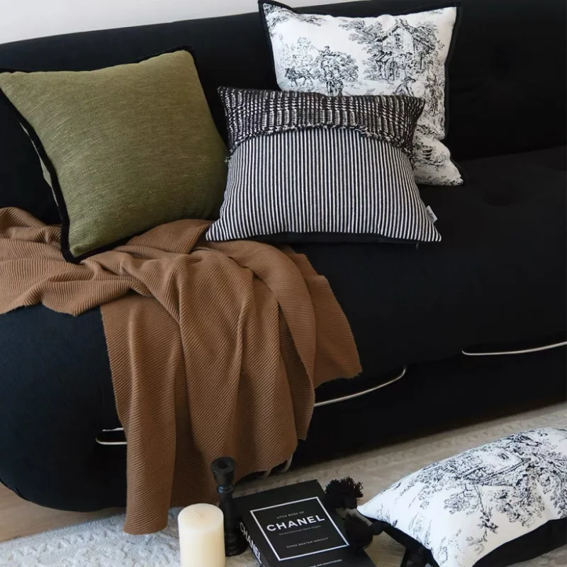 White Black Pillows Retro City Cushion Case Luxury Tassel Decorative Pillow Cover For Sofa Chair Modern Home Decorations