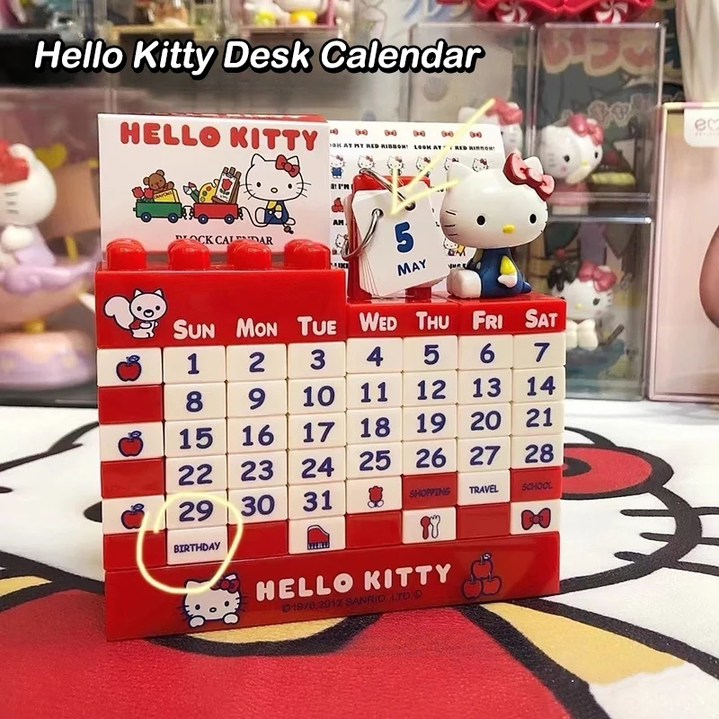 Kawaii sanrio hellokitty calendário de mesa anime bonito beleza menina coração boneca montagem criativa calendário animação ornamento presente da menina