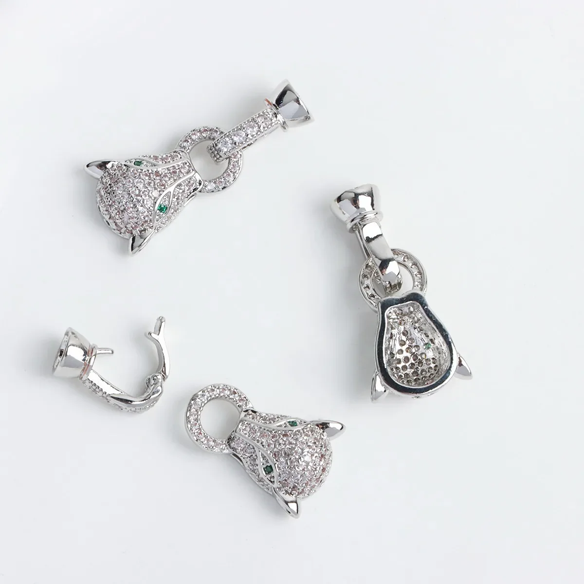 18K 진짜 금 도금과 지르콘 레오파드 헤드 버튼 헤드, 목걸이 팔찌 연결 버클 엔딩 버클 DIY 액세서리