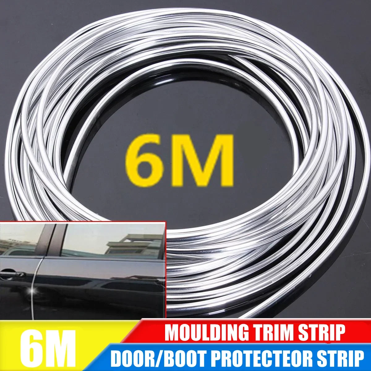 Car air outlet trim strip, 6 meters long, u-shaped interior air conditioning port grille with chrome-plated DIY decorative strip