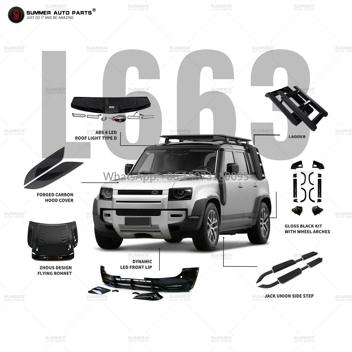 

Automotive Spare Parts Engine Hoods Roof Light Car Bodykit Car Front Lip Bumper for New Defender 110 Accessories