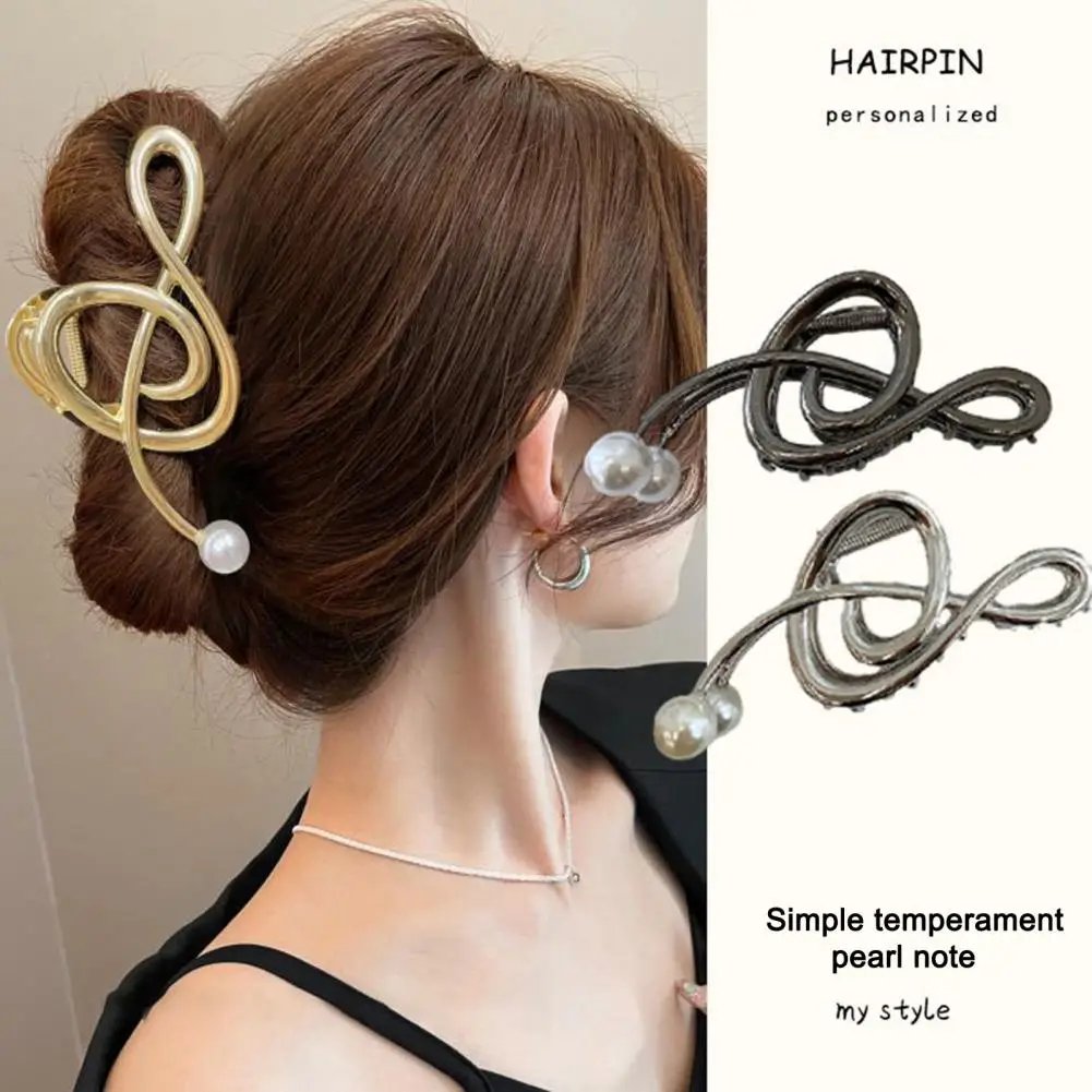 Size Hair Claw Elegant Music Note Design Hair Claw with Faux Pearls Metal Barrette for Non-slip Hair Accessory Stylish for Women