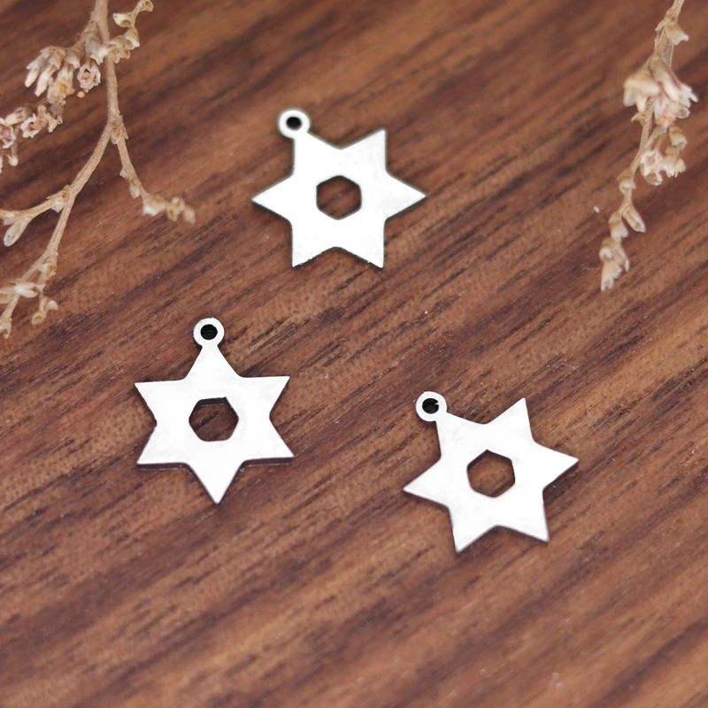 3pcs Mini Hexagram Star Of David Charms Stainless Steel Pendant DIY Bracelets Earings Jewelry Making Judaism Symbol Accessories