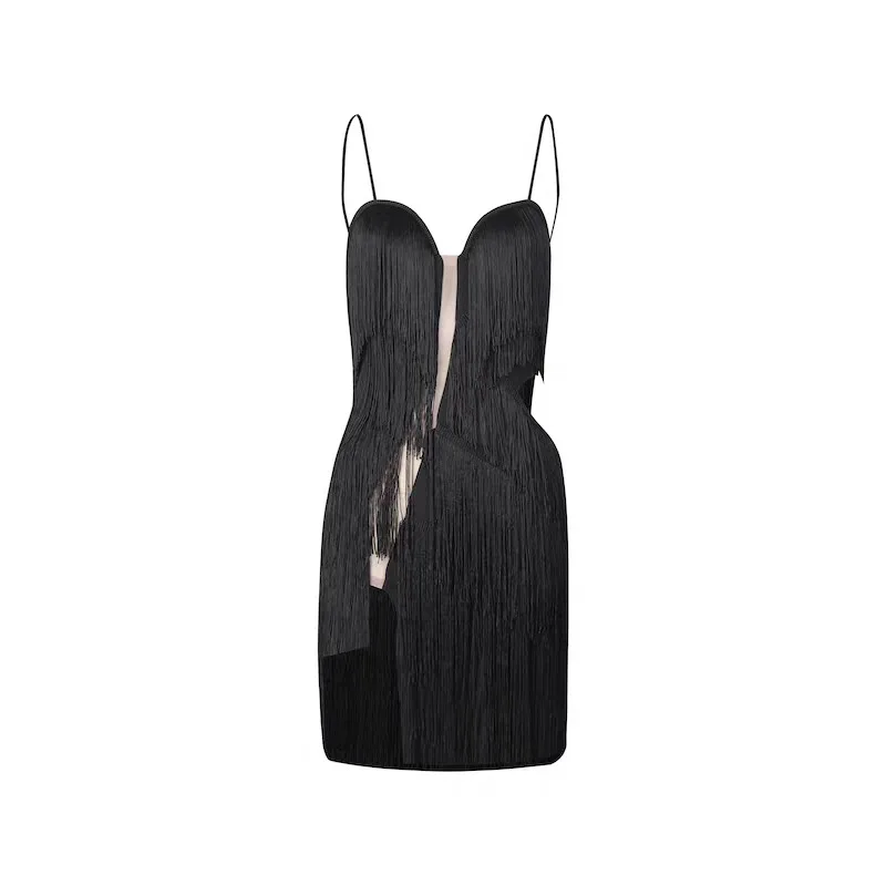 Dress backless Latin dance practice outfit, women's dense fringe with underwear