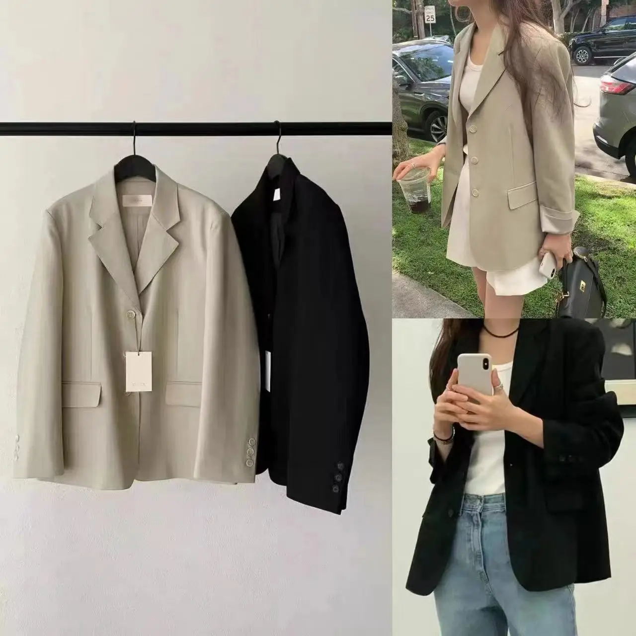 

Spring 2025 New Sle Slimming Casual Pure Color Thin Suit Jaet for Women Commute Friendly Loose Fit Long Sve
