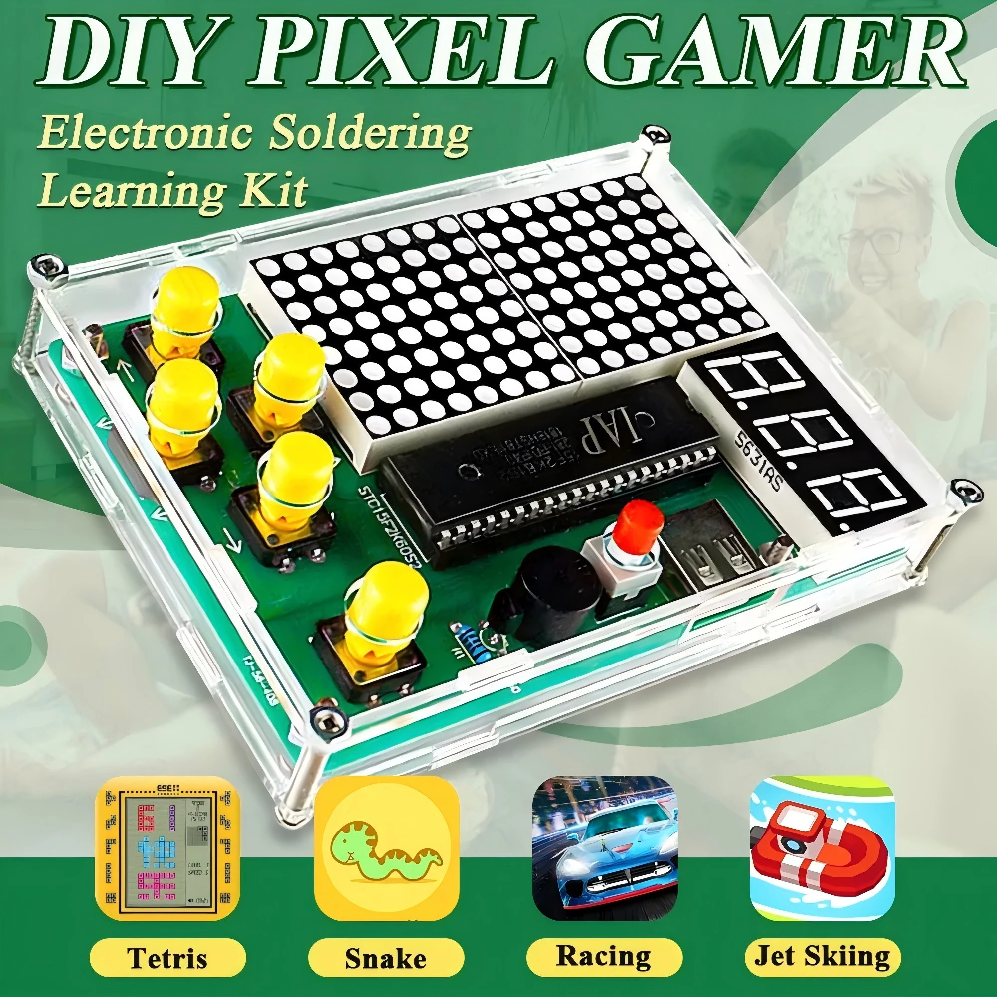 DIY Game Kit Retro Classic Electronic Soldering Welding Tranning Set Snake Plane Racing with Acrylic Case Mini Game Console