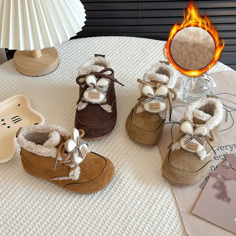 

Детские сапоги, коллекция 2025 года, зимние хлопковые сапоги с рисунком кролика для девочек, термохлопковая обувь для девочек