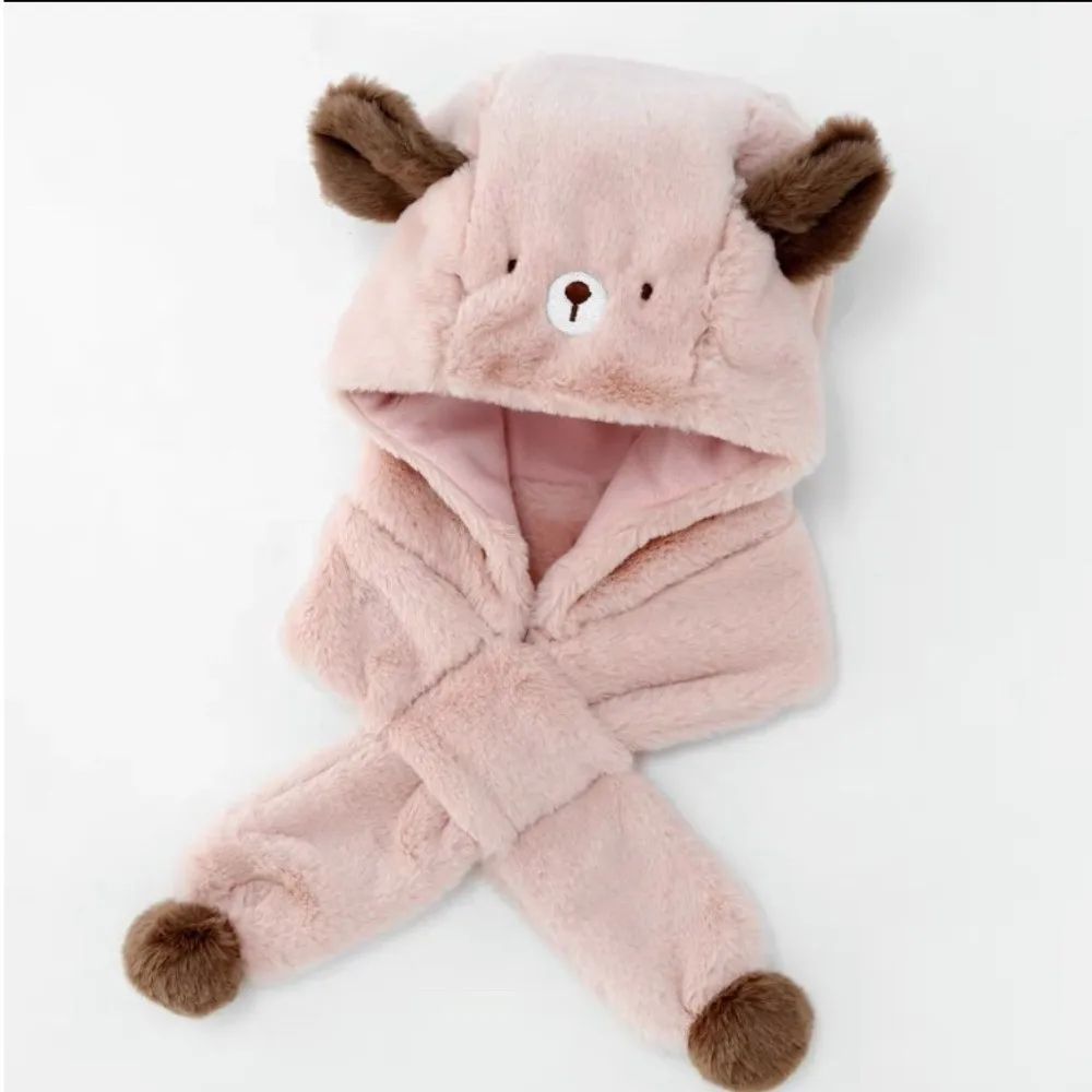 

Cute One-Piece Winter Hat Scarf Windproof Hat Hooded Scarf Thick Warm Neck Protection Infant Beanies Cap