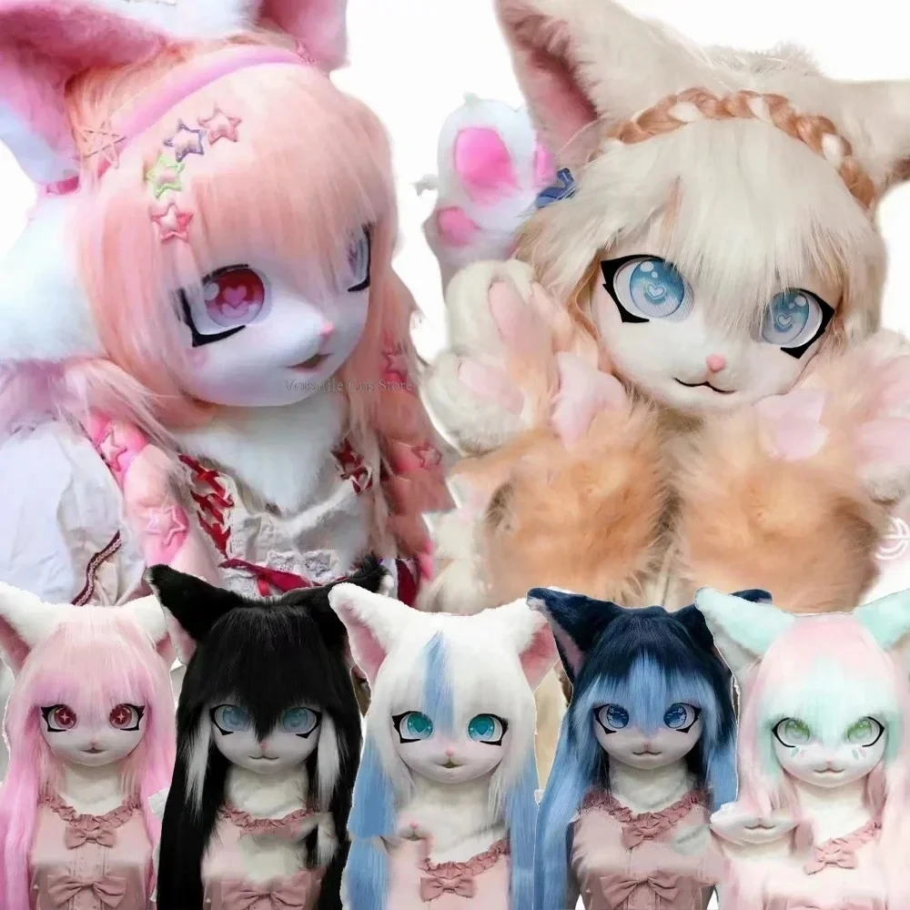 

Пушистый Костюм кигуруми, гарнитура, пушистый костюм для косплея, основная голова, лапы, хвост, комбинация, пушистая кукла, кошка, кукла, костюм в виде животного