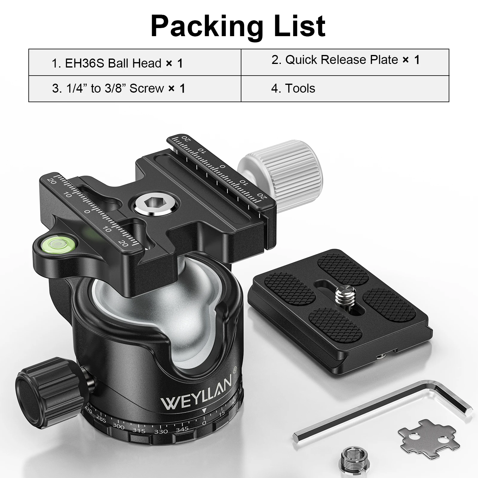 WEYLLAN EH36S Statyw z głowicą kulową Panorama Uniwersalna głowica kulowa U-Groove Niskoprofilowy uchwyt statywowy do lustrzanki cyfrowej Kamera Monopod — zdjęcie produktu 6