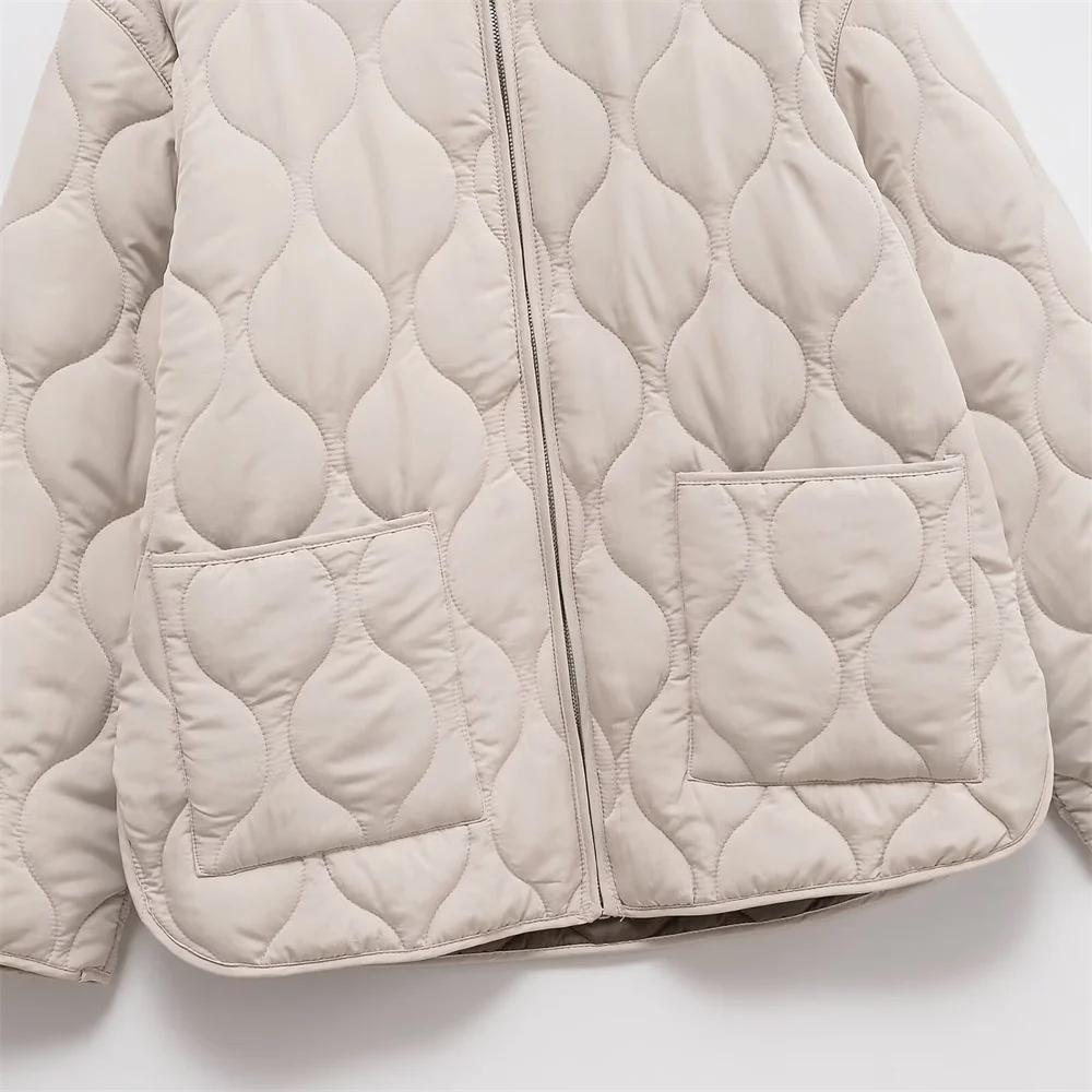 سترة نسائية قطنية مريحة بأكمام طويلة وبسيطة مع جيوب فضفاضة وديكور علوي دافئ