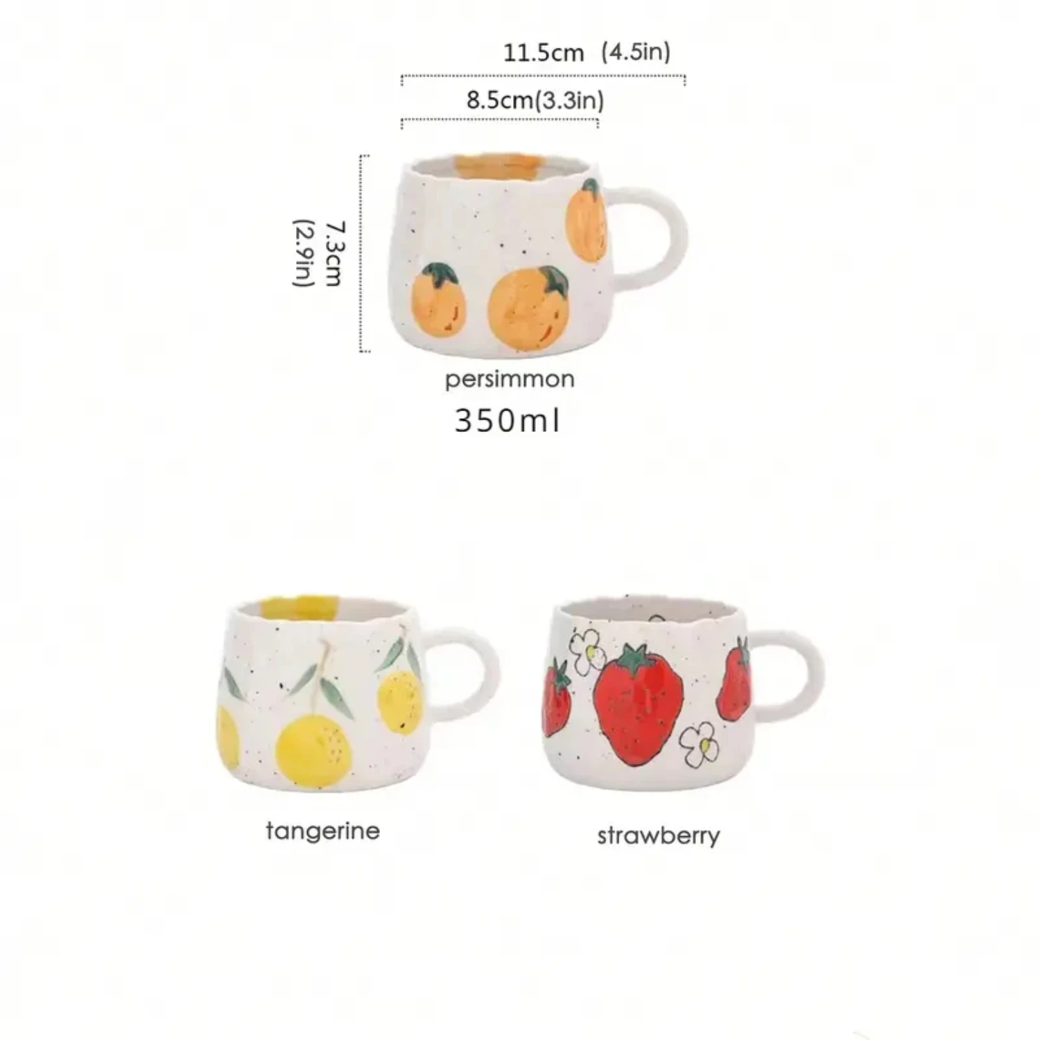 1pc 350ml Funny Fruit Pattern Ceramic Coffee Mug Handheld Type Milk Mugs  Accessories Simple Retro Hand Painted Glazed Cup