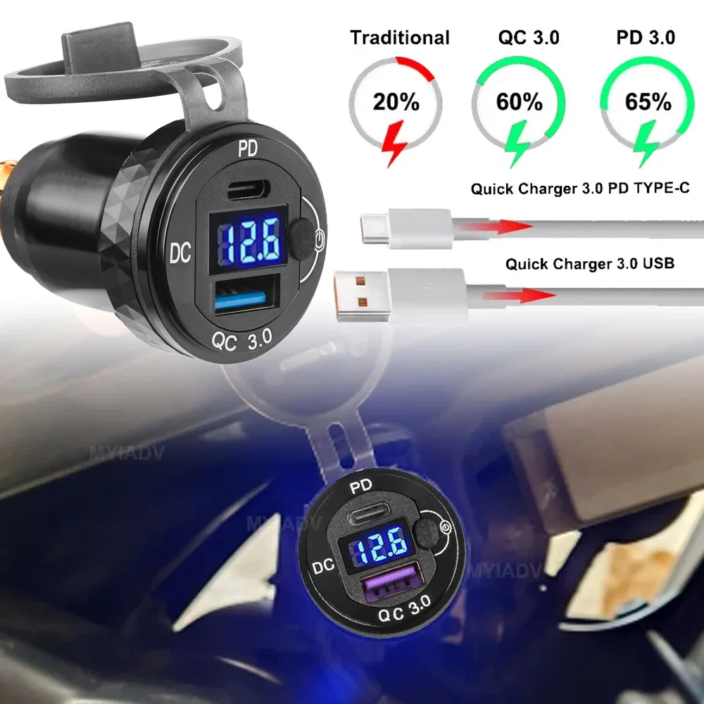 DIN Hella Plug USB PD 3.0 QC3.0 USB Charger Power Adapter Voltmeter with ON-Off Switch For BMW For Ducati For Triumph Tiger900