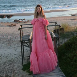 Smileven Pink Prom Dress A Line Beach Party Gowns Side Split Formal Evening Dress 2024