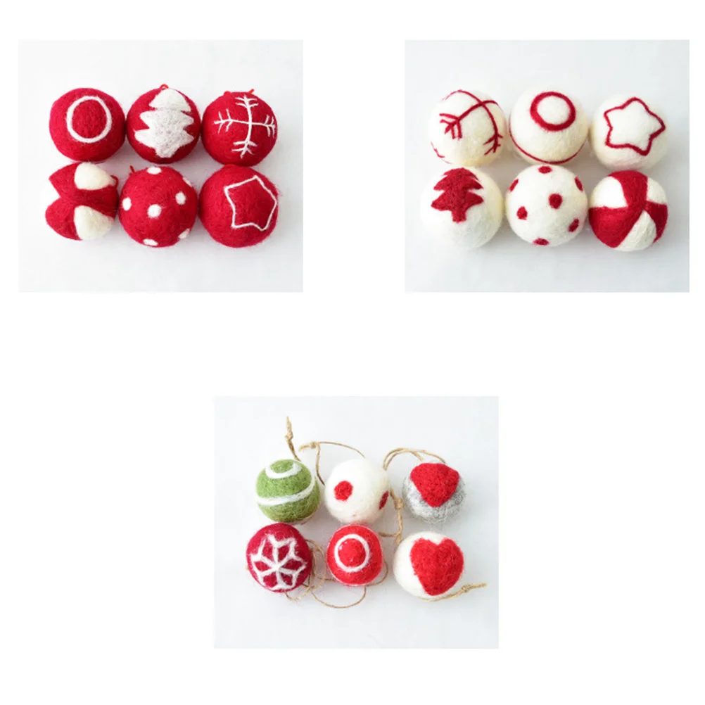 6 Pcs Wool Ball Hanging Christams Decor Felt Christmas Decorations Pendant for Tree