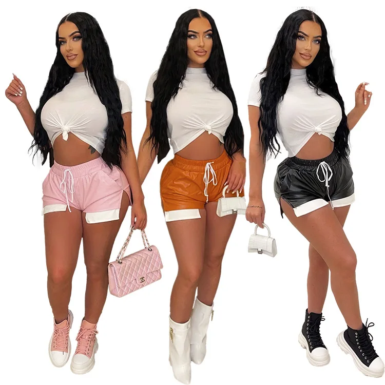 

PU Leather Shorts Women Clothing Spring 2023 Summer New Popular Rave Short Pants Sexy Lace Up Bandage High Waisted Booty Shorts