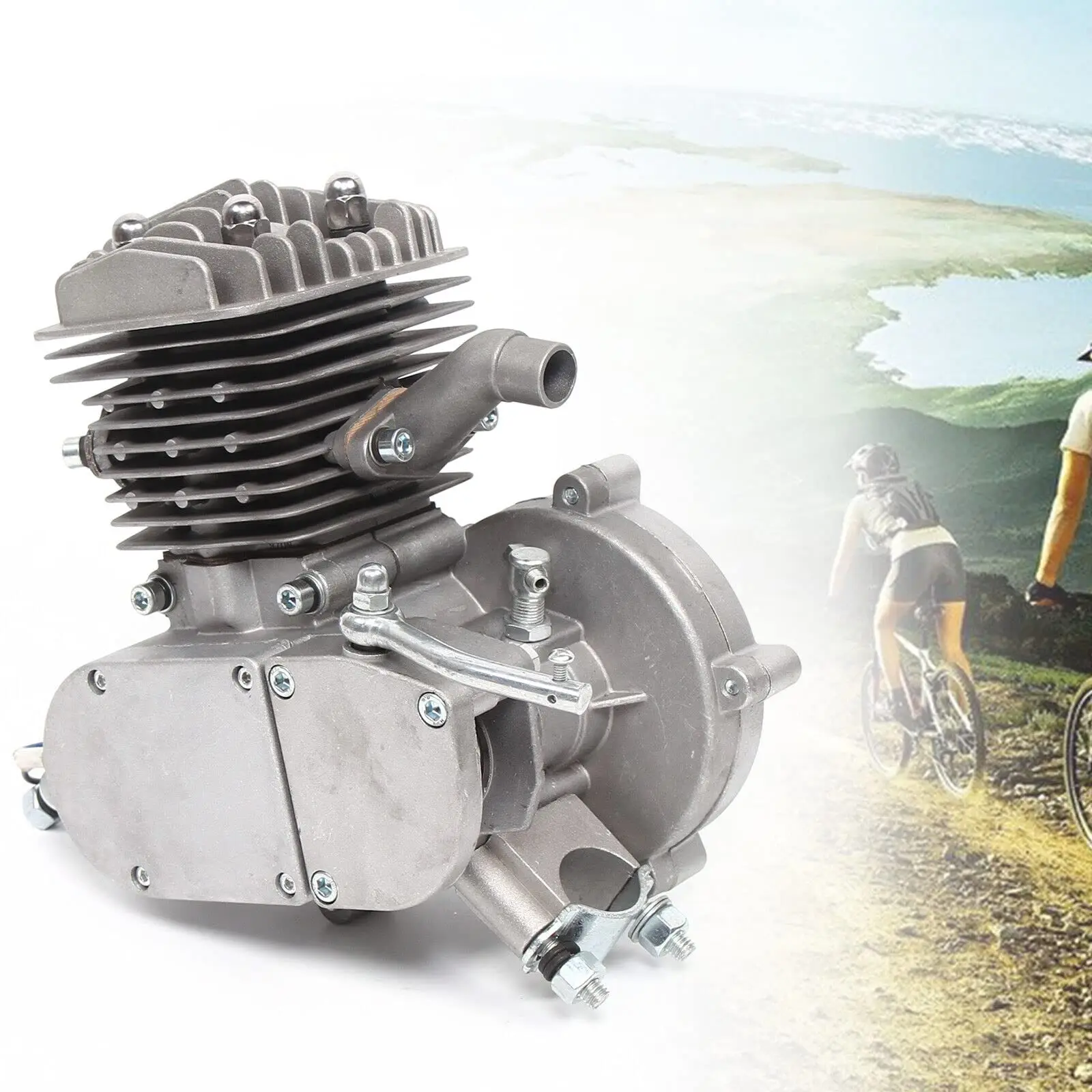 

80Cc 2 Stroke 5500Rpm Bicycle Engine Kit, Bicycle Gasoline Bike Motor Aluminum & Iron with Cdi & Exhaust, Single Cylinder Dirt Bike